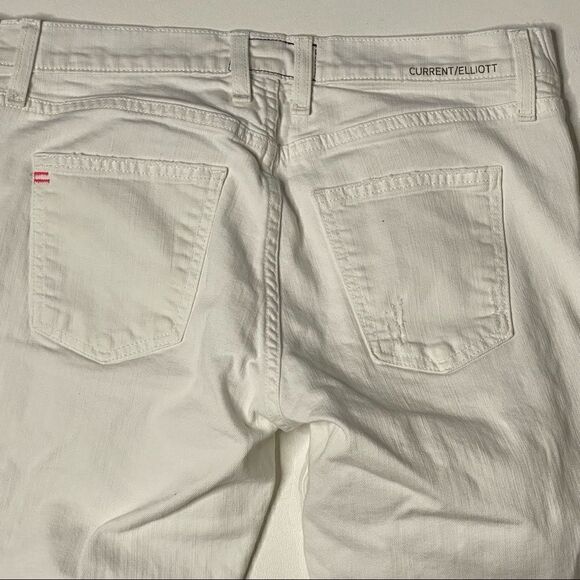 Current Elliott | Factory Distressed White Denim Skinny Jeans - Picture 5 of 7